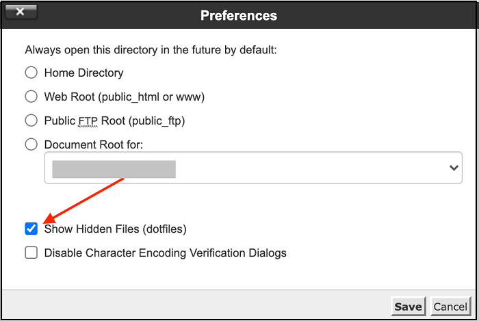 cPanel show hidden file